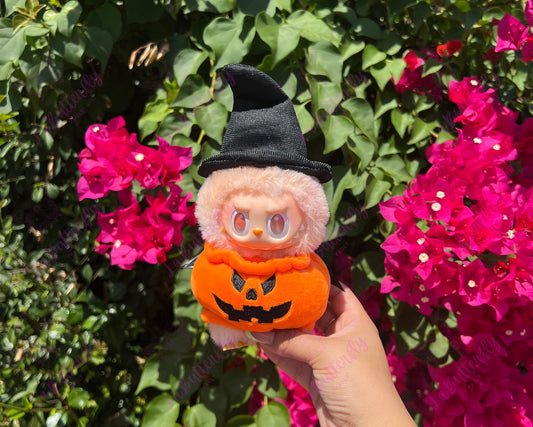 Pumpkin Labubu Costume with Black Hat (Doll Not Included)